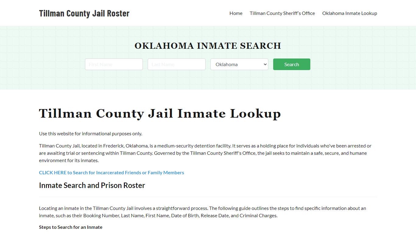 Tillman County Jail Roster Lookup, OK, Inmate Search