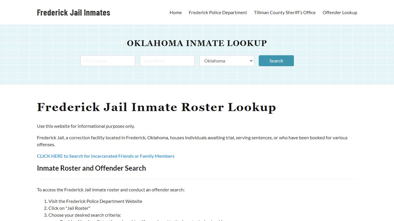 Frederick Jail Inmate Roster, Tillman County, OK, Offender Search