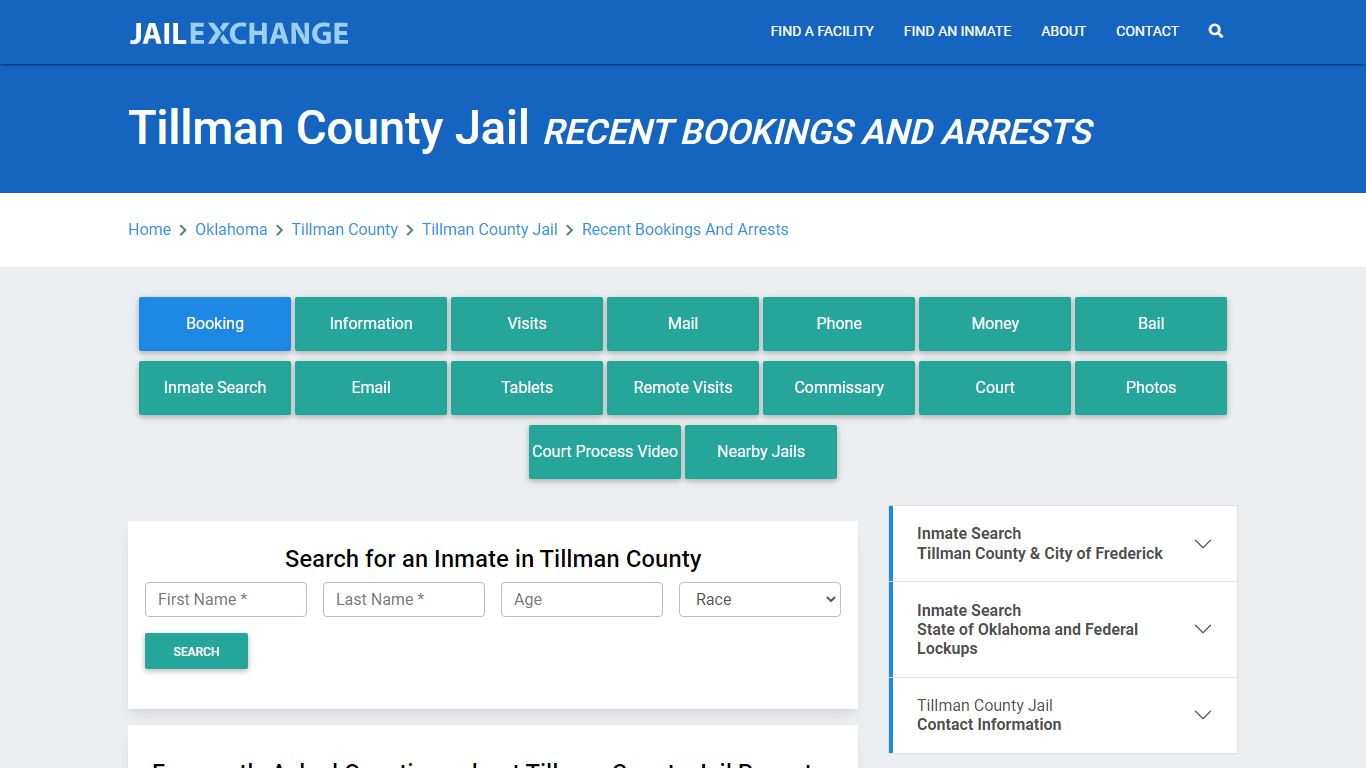 Tillman County Jail Recent Bookings And Arrests - Jail Exchange