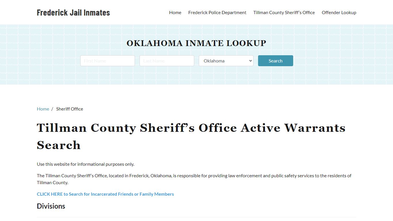 Tillman County Sheriff Office, OK Warrant Lookup